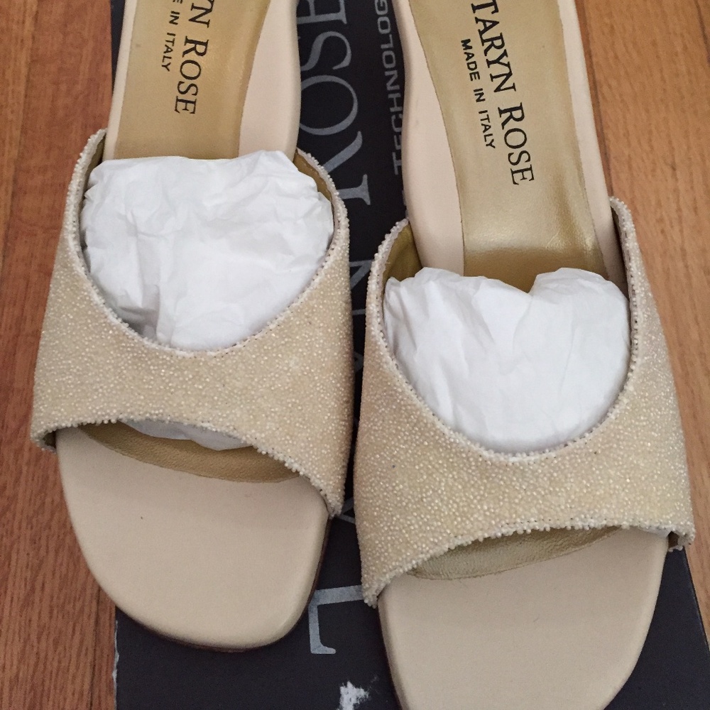 Rare crème colored beaded Taryn rose sandals